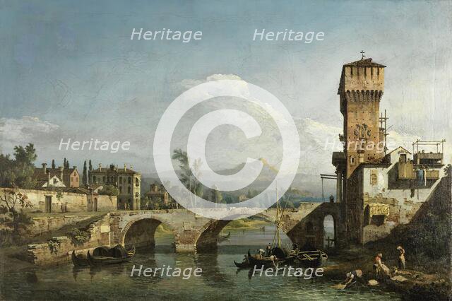 Capriccio with a River and Bridge, 1745. Creator: Bernardo Bellotto.