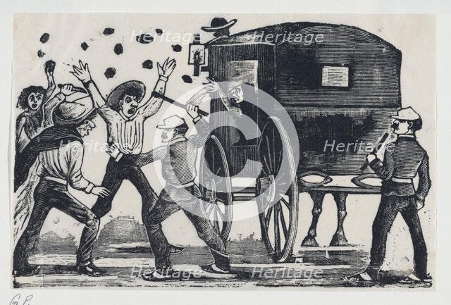 Men fighting near a horse and carriage, ca. 1900-1910., ca. 1900-1910. Creator: José Guadalupe Posada.