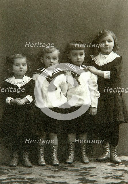 Portrait of four children, 1910s. Artist: Georgi Vasilievich Trunov