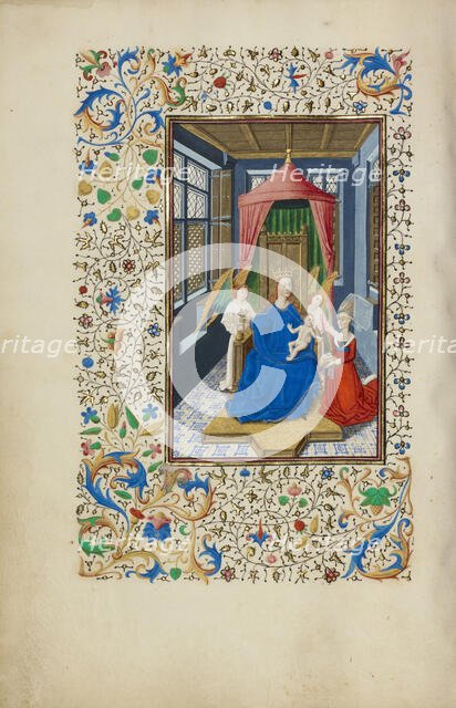 The Virgin and Child Enthroned with a Kneeling Woman; Llangattock Hours, 1450s. Creator: Master of Wauquelin's Alexander.