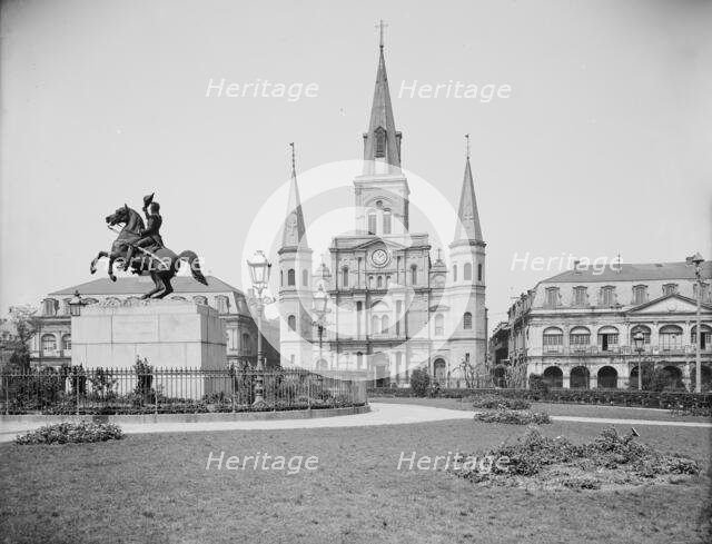 St. Louis Cathedral and Jackson Monument, New Orleans, Louisiana, between 1900 and 1910. Creator: Unknown.
