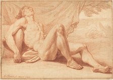 A Reclining Male Nude, 1723. Creators: Bernard Picart, Nicolas Boileau Despreaux.