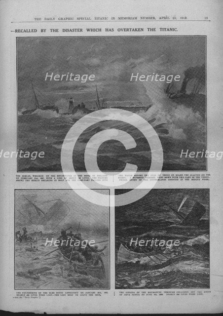 'Famous Wrecks of Bygone Days: Some Historic Disasters at Sea', April 20, 1912. Creator: Unknown.