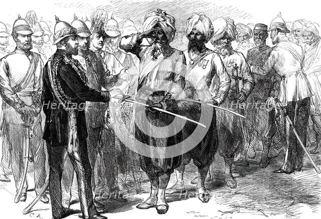 The Prince of Wales receiving the survivors of the Defence of Lucknow...1876. Creator: C.R..