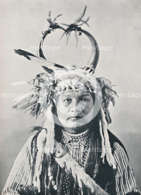 A Native American with buffalo-horns headdress, 1912. Artist: Robert Wilson Shufeldt.