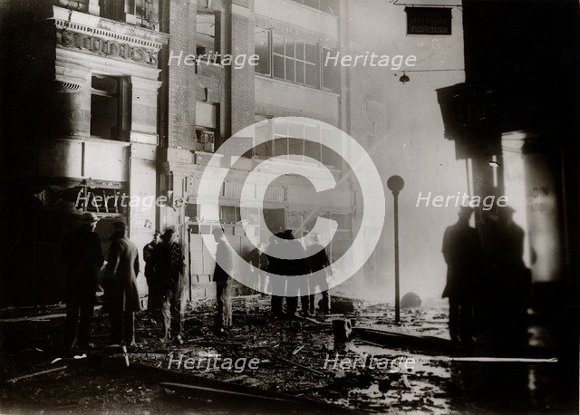 Damage caused by German incendiary bombs, London, World War II, c1940-c1944. Artist: Unknown