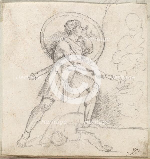 Warrior with a Shield and Torch, 1775/80. Creator: Jacques-Louis David.