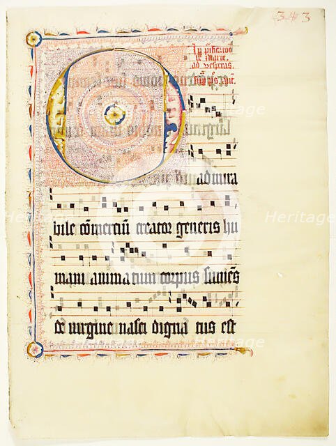 Manuscript Leaf with Initial O, from an Antiphonary, German, second quarter 15th century. Creator: Unknown.