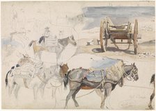 Studies of shell cart and horses on the beach, 1852. Creator: Willem Antonie van Deventer.