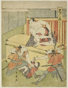 Act Ten: Amakawaya House from the play Chushingura (Treasury of the Forty-seven..., c. 1795. Creator: Katsukawa Shun'ei.