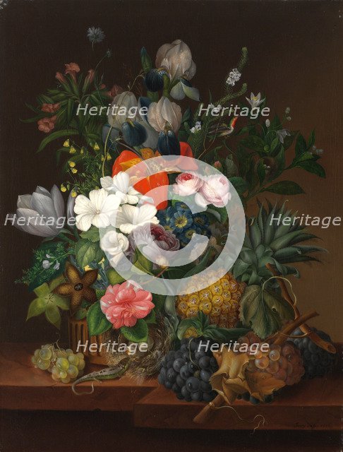 Still Life with a Lizard and Flowers, 1826.