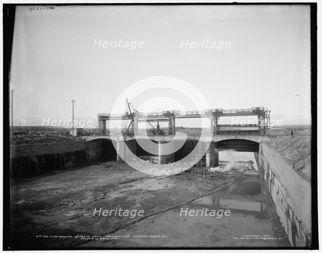 Controlling gates of canal, Michigan Lake Superior Power Co., Sault Ste. Marie, Mich., c1902. Creator: William H. Jackson.