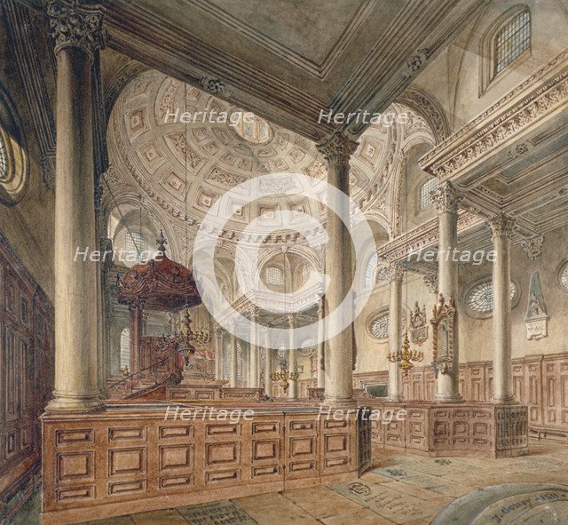 Interior view of the Church of St Stephen Walbrook, City of London, 1811. Artist: John Coney