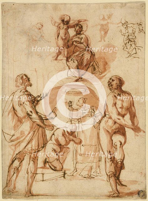 Sketches: Virgin and Child; Virgin and Child with Two Saints; Saint Baptizing Kneeling..., n.d. Creator: Giovanni Baglione.