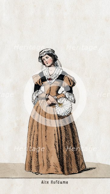 Lady-in-waiting, costume design for Shakespeare's play, Henry VIII, 19th century. Artist: Unknown