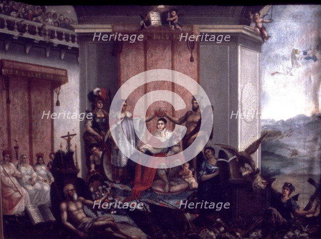 Oil representing the coronation of Agustín de Iturbide (1783-1824). Mexican military, politician …
