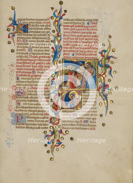 The Annunciation: Initial V: The Virgin in Prayer; Missal, between about 1389 and 1400. Creator: Master of the Brussels Initials.