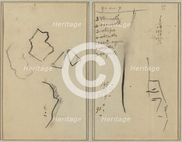 A Profile and Four Shapes; Sketch of a Man's Head [recto], 1884-1888. Creator: Paul Gauguin.