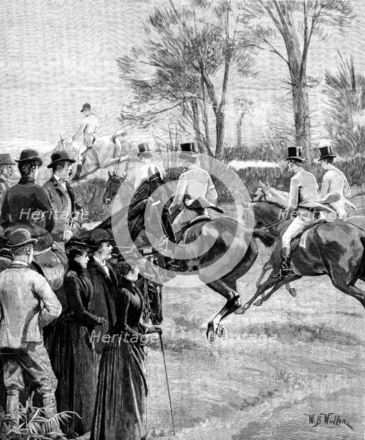 House of Commons’ Steeplechase at Rugby, March 29. - rush at the first fence, 1890. Creator: R. Taylor.