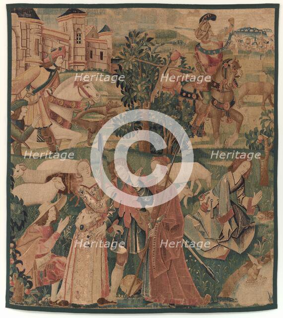 Hunting and Pastoral Scenes, with a laughing man between ladies, c. 1510. Creator: Unknown.