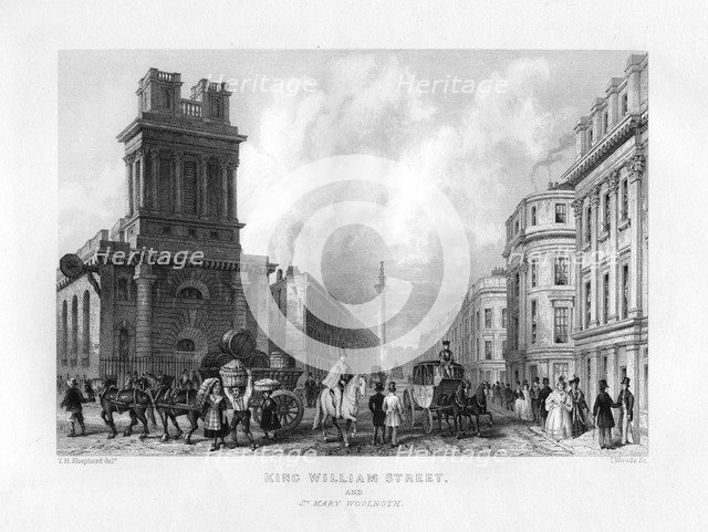 King William Street and St Mary Woolnoth, London, 19th century.Artist: J Woods