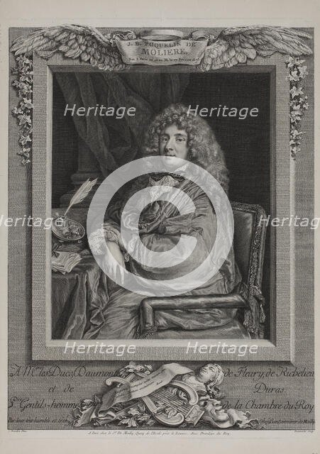 Portrait of the author Moliére (1622-1673), 1774. Creator: Beauvarlet, Jacques Firmin (1731-1797).