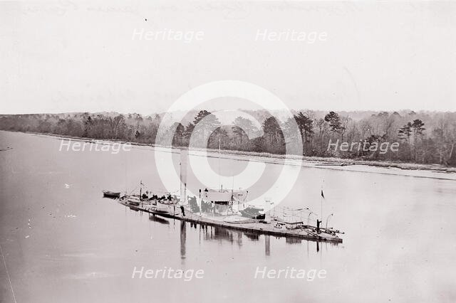 U.S. Monitor "Casco" on James River, taken from a lookout tower on bank., 1861-65. Creator: Unknown.