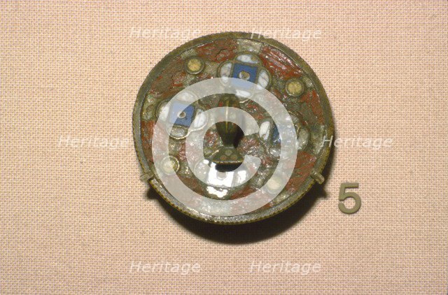 Enamelled bronze Brooch with stylised Dolphin in centre, 2nd-3rd century.  Artist: Unknown.