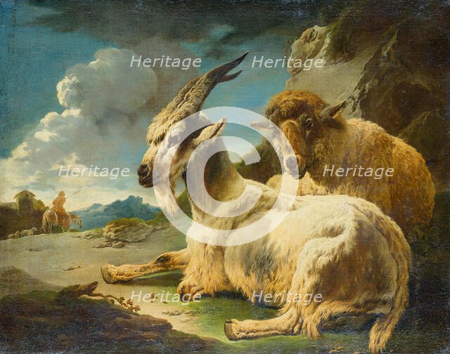 Goat and Sheep in a Rocky Landscape, 1680-1690. Creator: Philipp Peter Roos.
