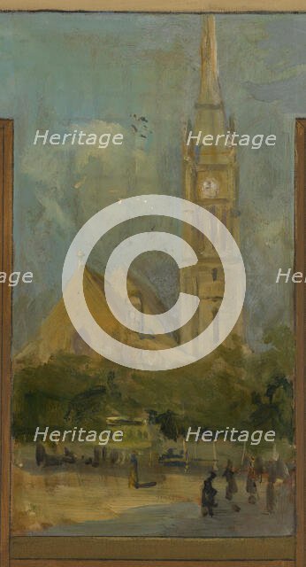 Sketch for the town hall of Vanves. Views of Vanves with the Church of Vanves, 1902. Creator: Paul Leon Felix Schmitt.