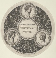 Design for a Dish with Portraits of the Roman Emperors Caesar, Claudius, and Otho, ca...., ca. 1588. Creator: Theodore de Bry.