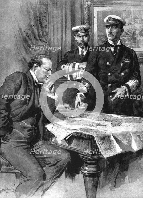 Winston Churchill, Charles Madden and Sir John Jellicoe, First World War, 1914. Artist: Unknown