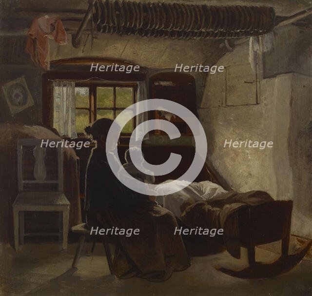 Interior view of a Uusimaa stable, 1870-1873. Creator: Albert Edelfelt.