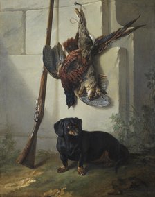 The Dachshound Pehr with Dead Game and Rifle, 1740. Creator: Jean-Baptiste Oudry.