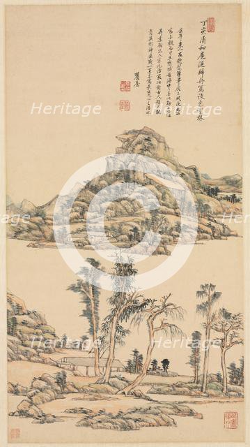 Landscape in the Color Style of Ni Zan, 1707. Creator: Wang Yuanqi (Chinese, 1642-1715).