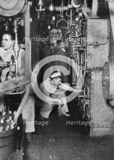 A warship's boiler room, First World War, 1914-1918, (c1920). Artist: Unknown