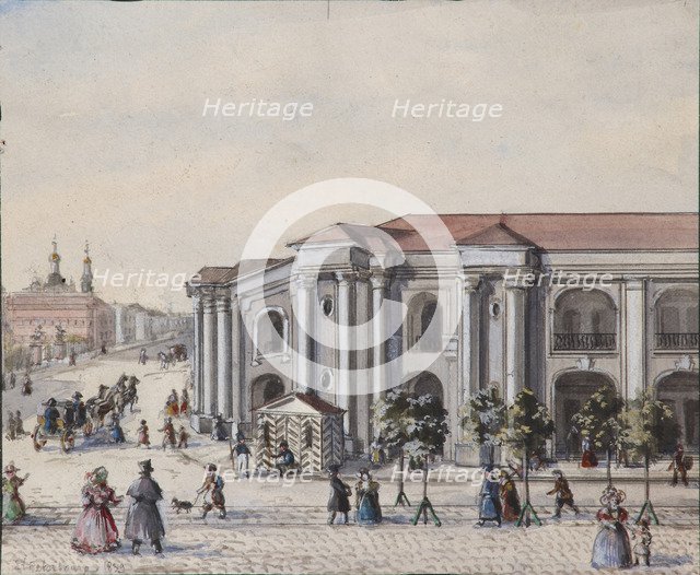 The Saint Petersburg Great Gostiny Dvor (Merchant Yard), 1830-1840s. Artist: Sadovnikov, Vasily Semyonovich (1800-1879)