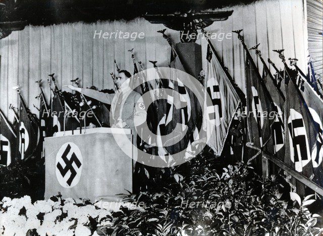 Rudolf Hess, Nazi deputy leader, speaking at the Sportpalast, Berlin, 1939. Artist: Unknown