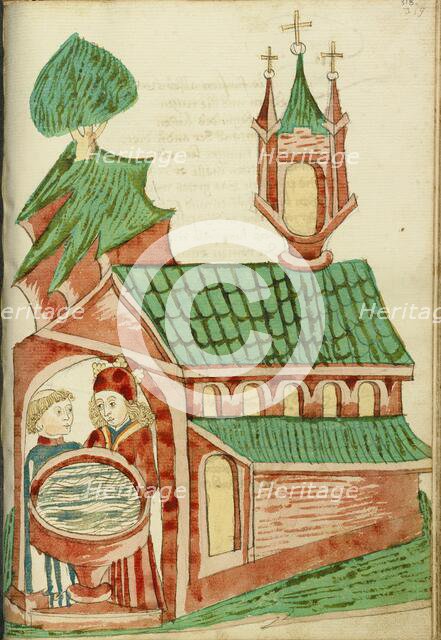 Josaphat and a Priest near a Church Baptismal Font; Barlaam und Josaphat, 1469. Creators: Hans Schilling, Diebolt Lauber.