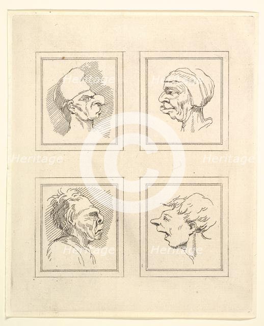 Four Heads (from Characaturas by Leonardo da Vinci, from Drawings by Wenceslaus Hollar, ou..., 1786. Creator: Unknown.
