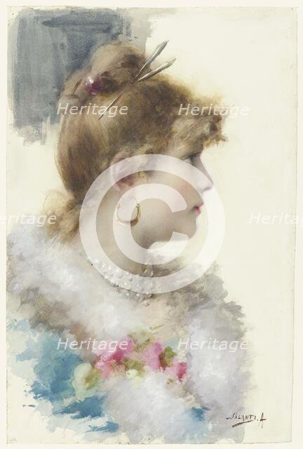 Bust of a young woman, in profile to the right, 1800-1892. Creator: A. Salanti.