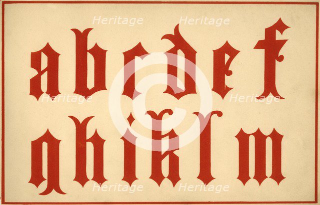 Alphabet, letters a-m, lower case. Artist: Unknown.