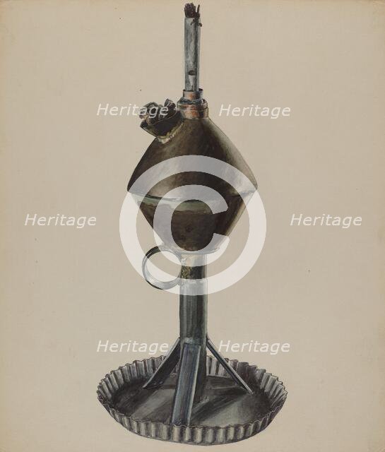 Lard or Whale Oil Lamp, c. 1937. Creator: Ralph Atkinson.