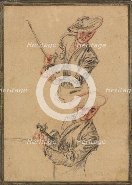 Two Studies of a Violinist Tuning His Instrument, 1717/1718. Creator: Jean-Antoine Watteau.