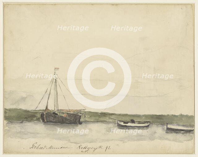 Ships in the port of Katwijk aan Zee, 1885-1927. Creator: Gerhard Munthe.