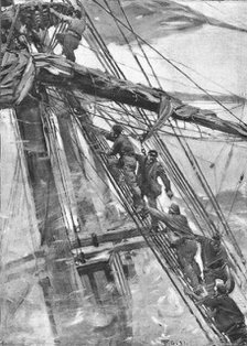 '' Aground -- The Crew take to the Rigging', 1891. Creator: Frank Brangwyn.