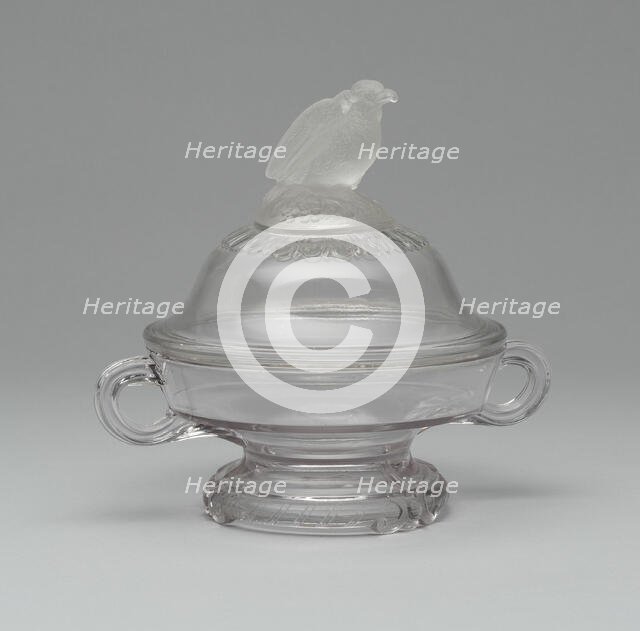 Old Abe/Frosted Eagle covered footed dish, 1880/90. Creator: Crystal Glass Company.