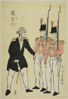 English officer and soldiers, 1861. Creator: Yoshikazu.