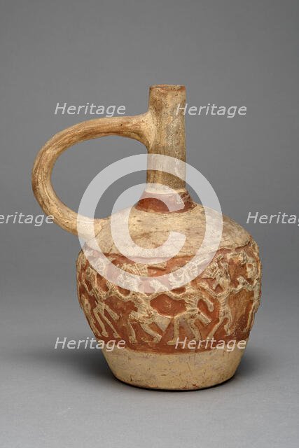 Handeled Jar with a Painted Relief Depicting a Procession of Deceased Figures, 100 B.C./A.D. 500. Creator: Unknown.