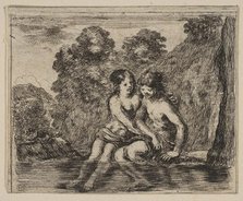 Salmacis and Hermaphrodite, from 'Game of Mythology' (Jeu de la Mythologie), 1644. Creator: Stefano della Bella.